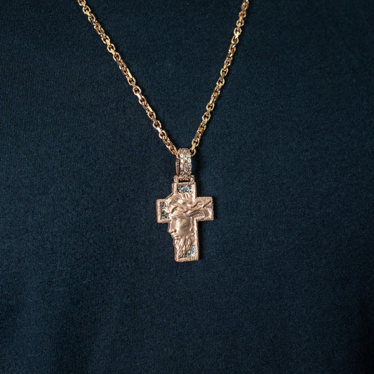 10k Rose Gold Diamond Baguette Jesus Head Pendant 1.02 ctw