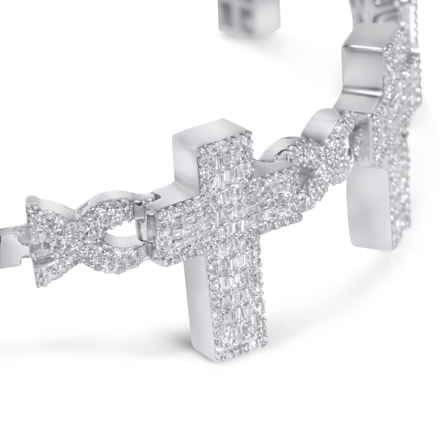 10k White Gold Diamond Baguette Cross Bracelet 3.97 ctw