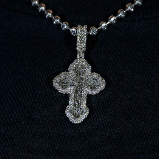 10K Solid Gold Diamond Baguette Cross Pendant 1.75ctw