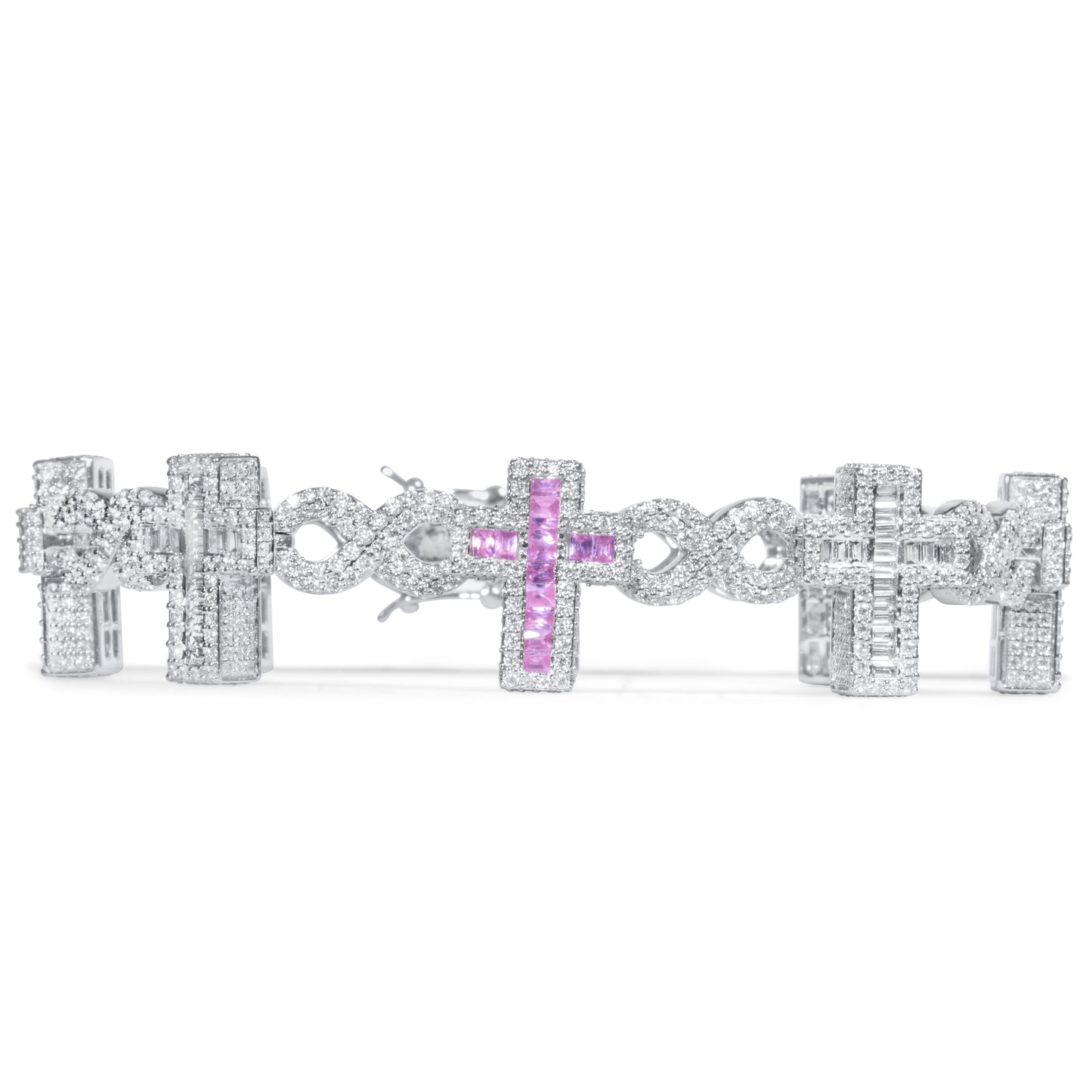 10k White Gold Diamond Cross Bracelet 9.85 ctw