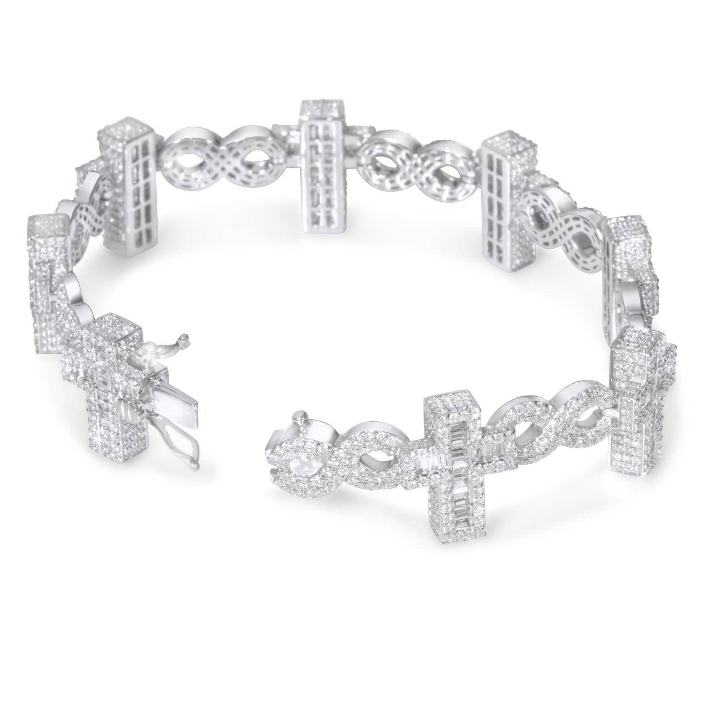 10k White Gold Diamond Cross Bracelet 9.85 ctw