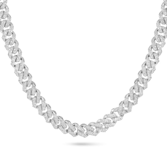 10K White Gold Diamond Chain, Miami Prong Cuban Link 7.5mm 7.05 ctw