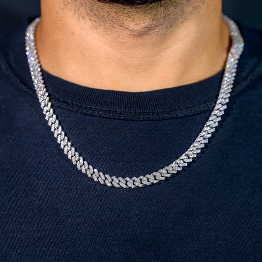 10K White Gold Diamond Chain, Miami Prong Cuban Link 7.5mm 7.05 ctw