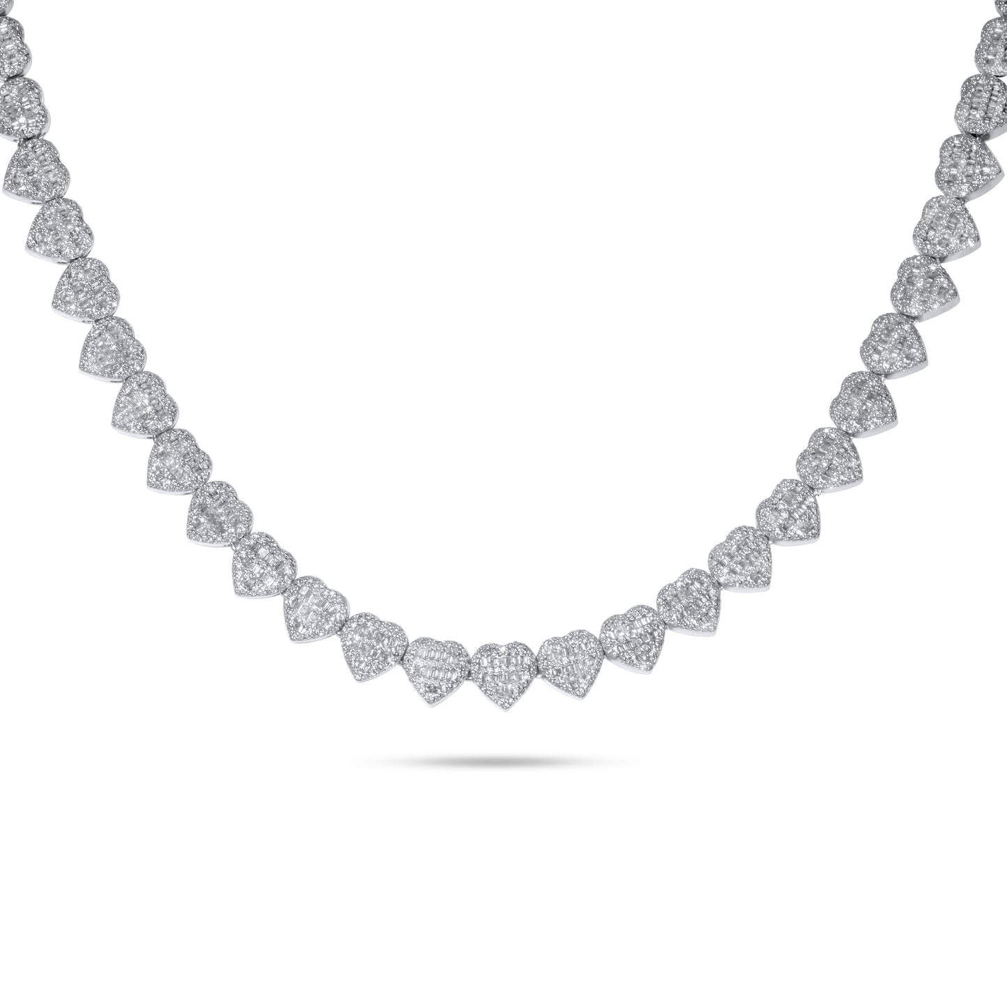 10k White Gold Round and Baguette Diamond Heart Necklace 7.70 ctw