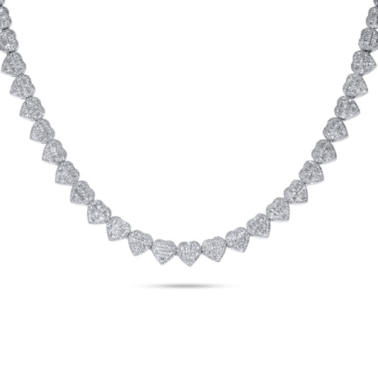 10k White Gold Round and Baguette Diamond Heart Necklace 7.70 ctw