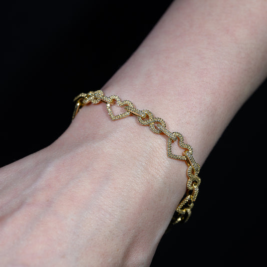 10k Yellow Gold Diamond Heart Bracelet 1.81 ctw