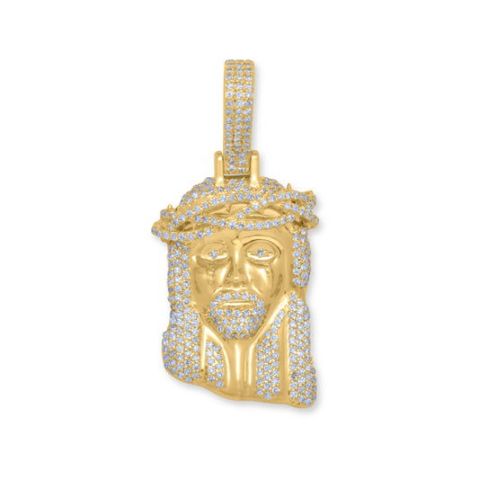 10k Yellow Gold Diamond Jesus Head Pendant 1.97 ctw