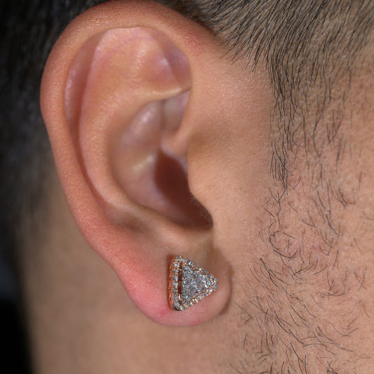 14k Rose Gold Round and Baguette Diamond Triangle Shaped Earrings 0.48 ctw