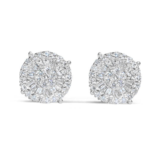 14k Gold Round Diamond Baguette Earrings 0.42 ctw