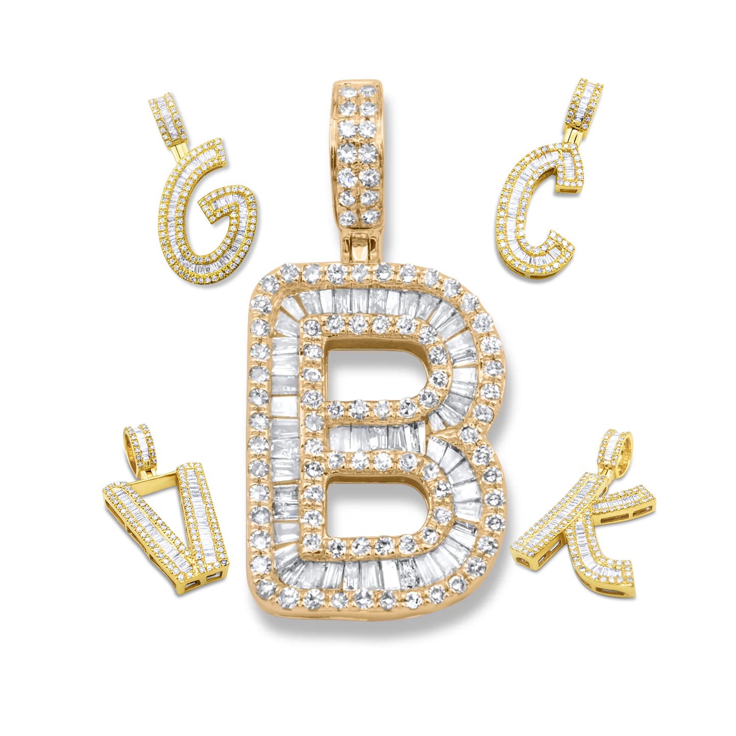 14k Yellow Gold Letter B Pendant .84ctw
