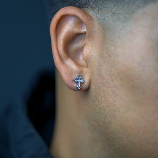 10K White Gold Diamond Cross Earrings 0.25 ctw