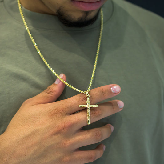 14k Solid Gold INRI Cross Pendant