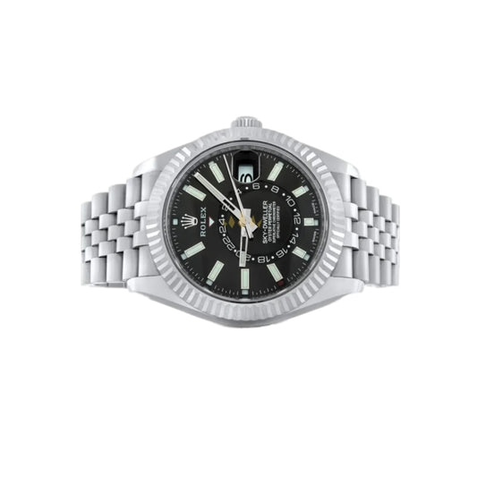 Rolex Sky-Dweller 42mm Stainless Steel 18K White Gold Jubilee Bracelet, Fluted Bezel, Black Dial Ref. 326934 Unworn