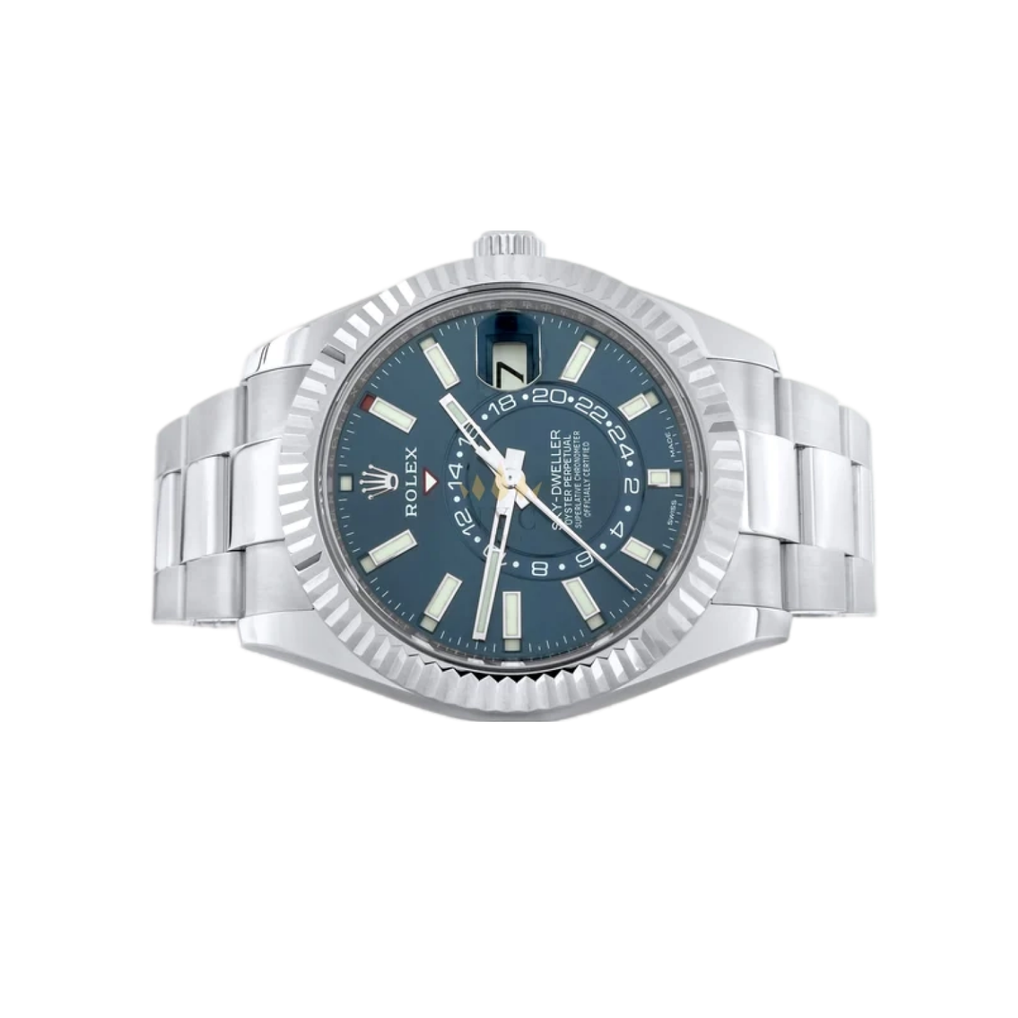 Rolex Sky Dweller 42mm Stainless steel 18k White Gold w. Fluted Bezel Blue Dial Oyster bracelet Ref. 326934 Unworn