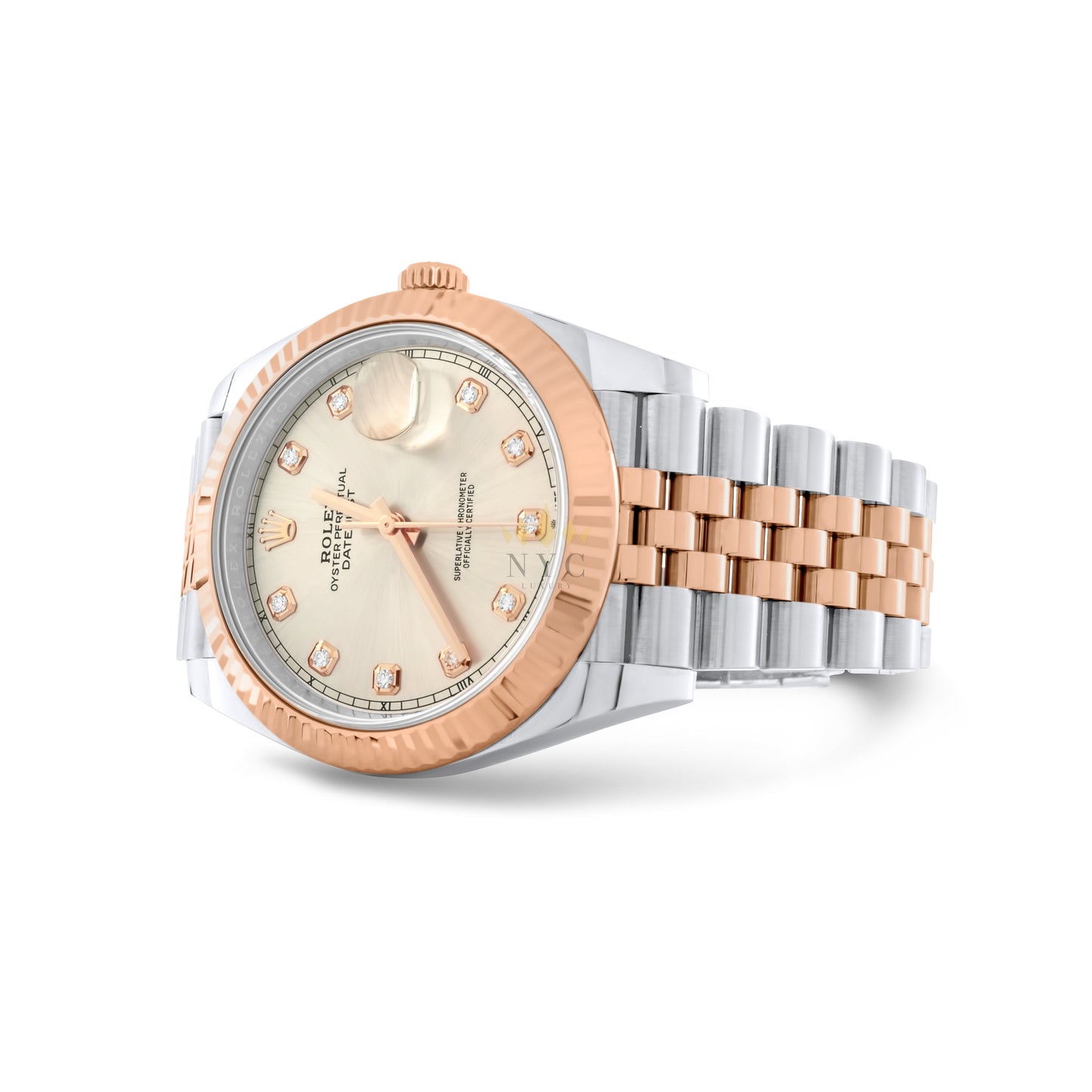 Rolex Datejust II 41mm two tone rose gold and steel, 18k rose gold fluted bezel, jubilee bracelet, wimbeldon dial, Ref. 126331