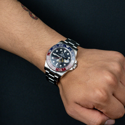 Rolex GMT-Master II Stainless Steel, Blue & Black "Pepsi" Bezel, Black Dial, Oyster Bracelet Ref. 126710BLRO