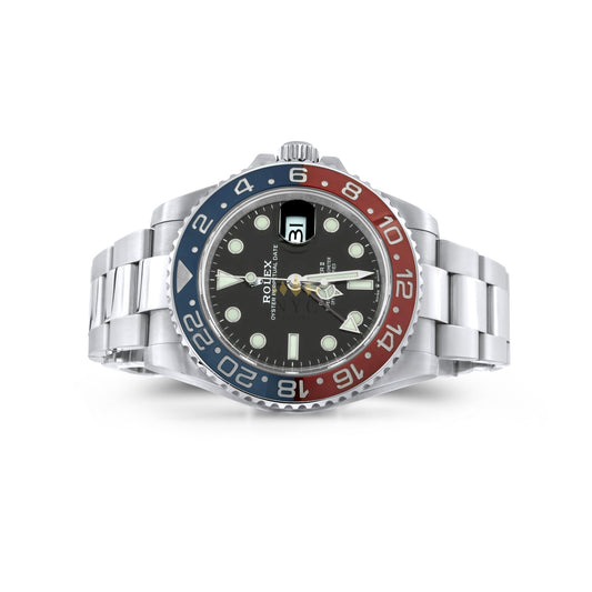 Rolex GMT-Master II Stainless Steel, Blue & Black "Pepsi" Bezel, Black Dial, Oyster Bracelet Ref. 126710BLRO