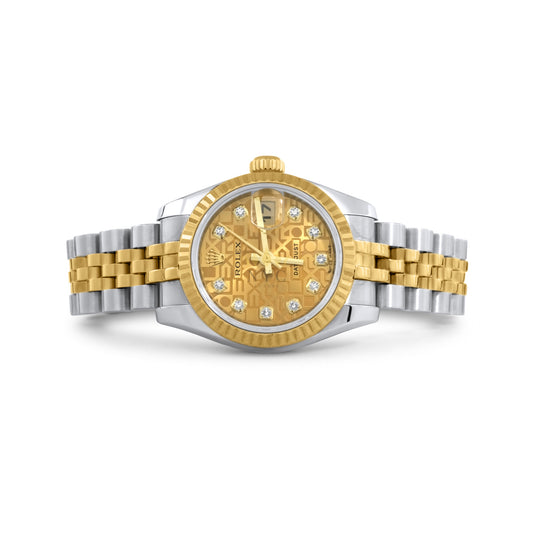 Rolex 26mm Ladies Datejust, Two Tone Yellow Gold & Steel, White Diamond Dial Ref. 179173