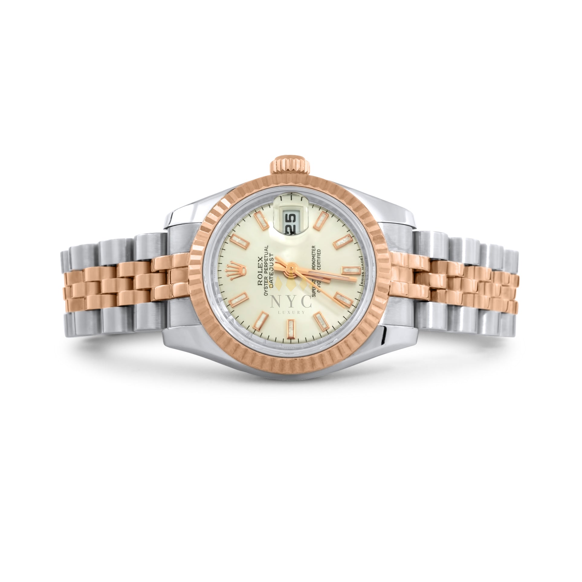 Rolex Ladies 26mm Datejust, Two Tone Rose Gold Steel, Rose Gold