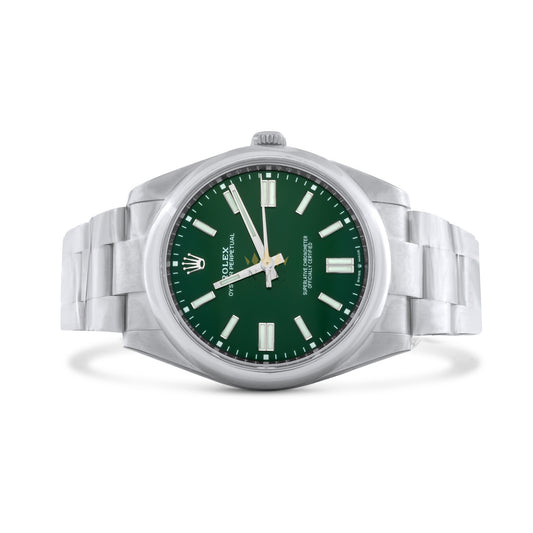 Rolex Oyster perpetual 41mm watch, green dial, oyster bracelet, Ref. 124300