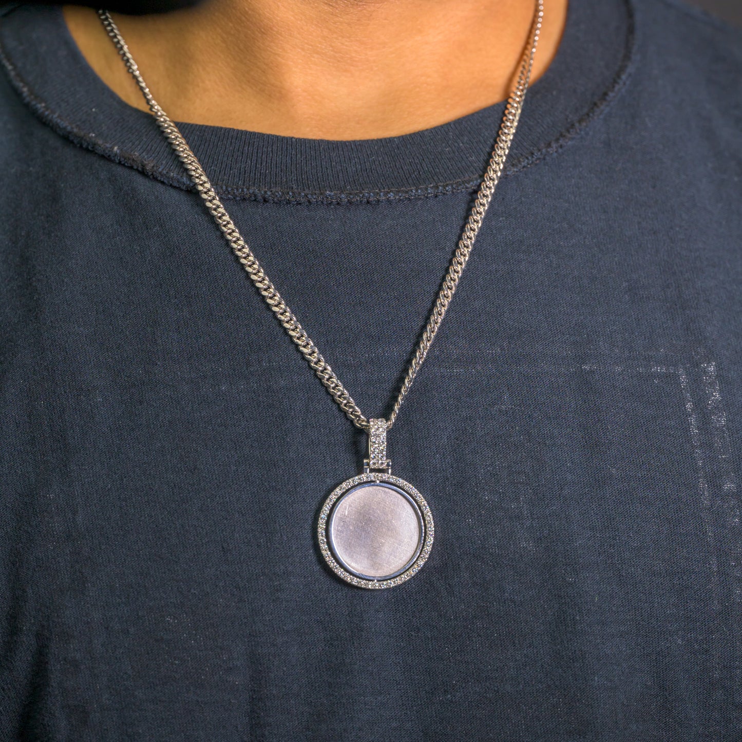 14K Solid Yellow Gold Custom Diamond Spinning Picture Pendant 1.82ctw