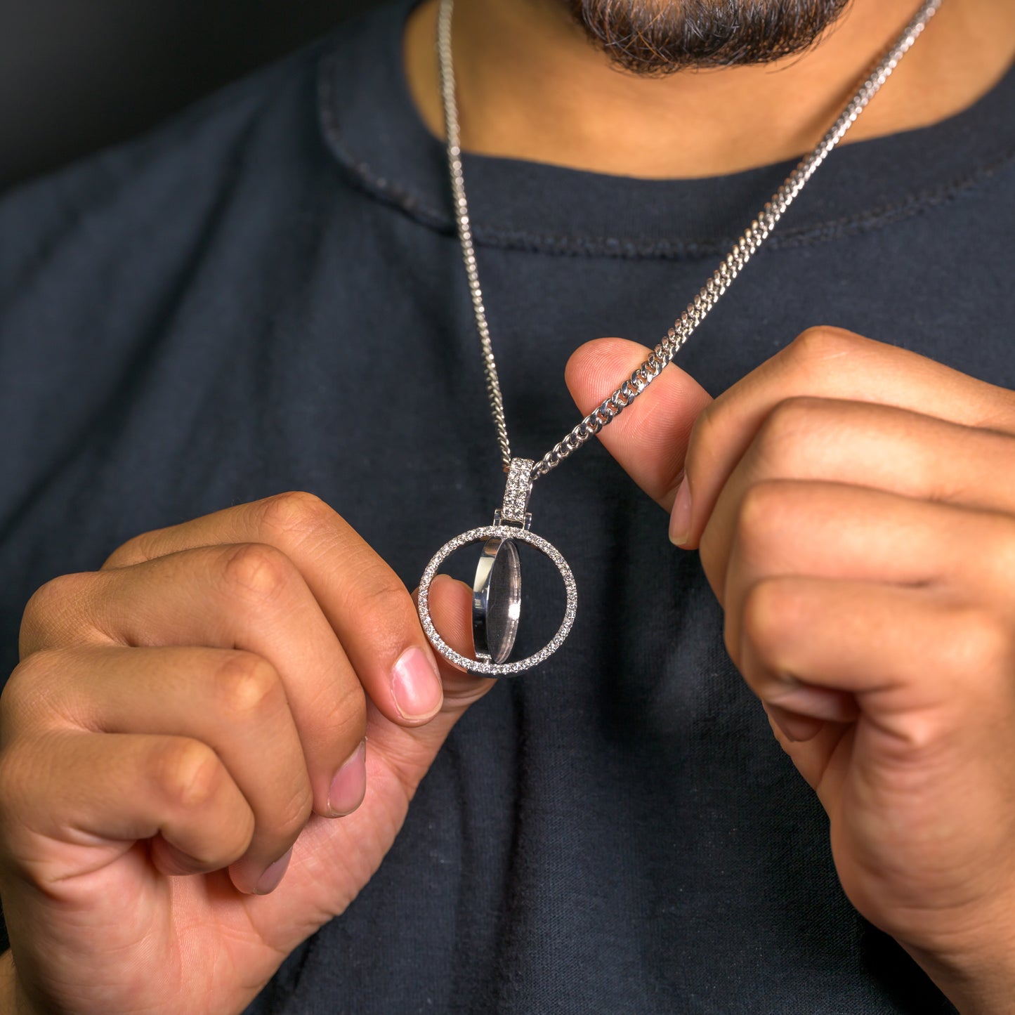 14K Solid Yellow Gold Custom Diamond Spinning Picture Pendant 1.82ctw