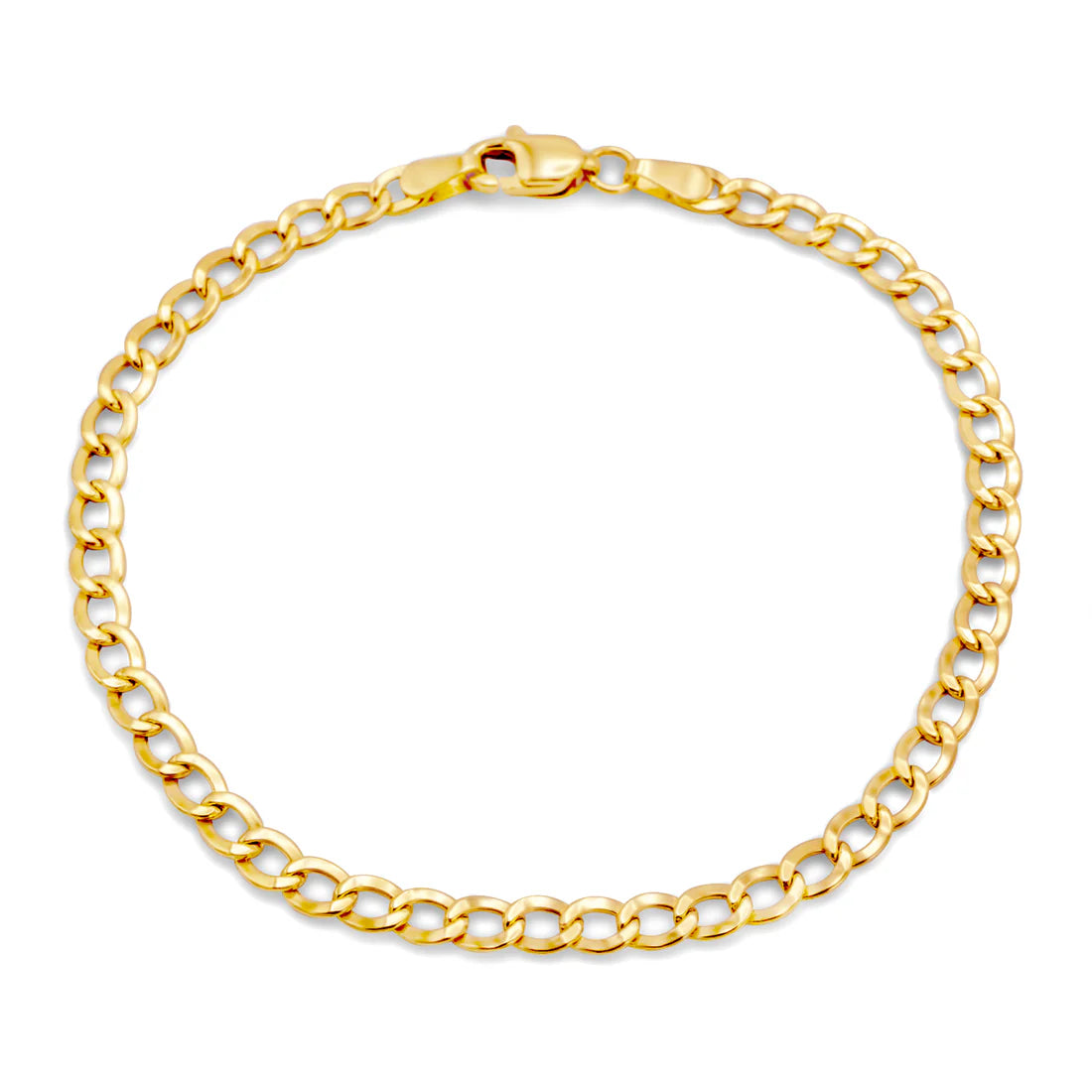 10k Semi-Solid Yellow Gold Flat Cuban Link Bracelet 3.55-5mm