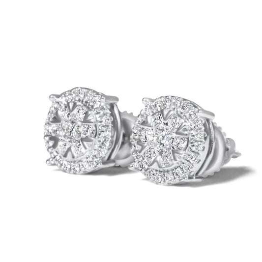 14K Solid White Gold Cluster Earrings .60ct
