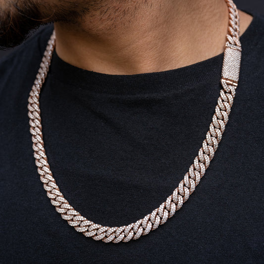 10k Rose Gold Diamond Pave Cuban Chain 10mm 23.00 ctw