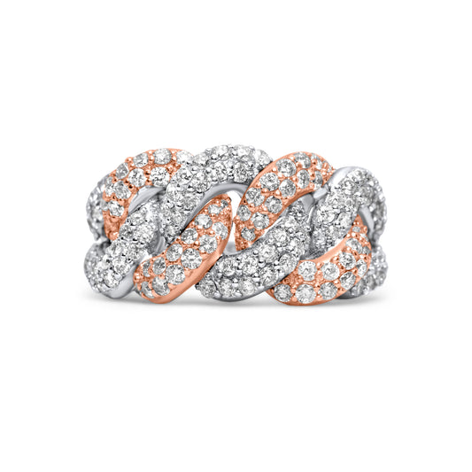 14k Rose Gold & White Gold Diamond Cuban Link Ring 2.45 ctw