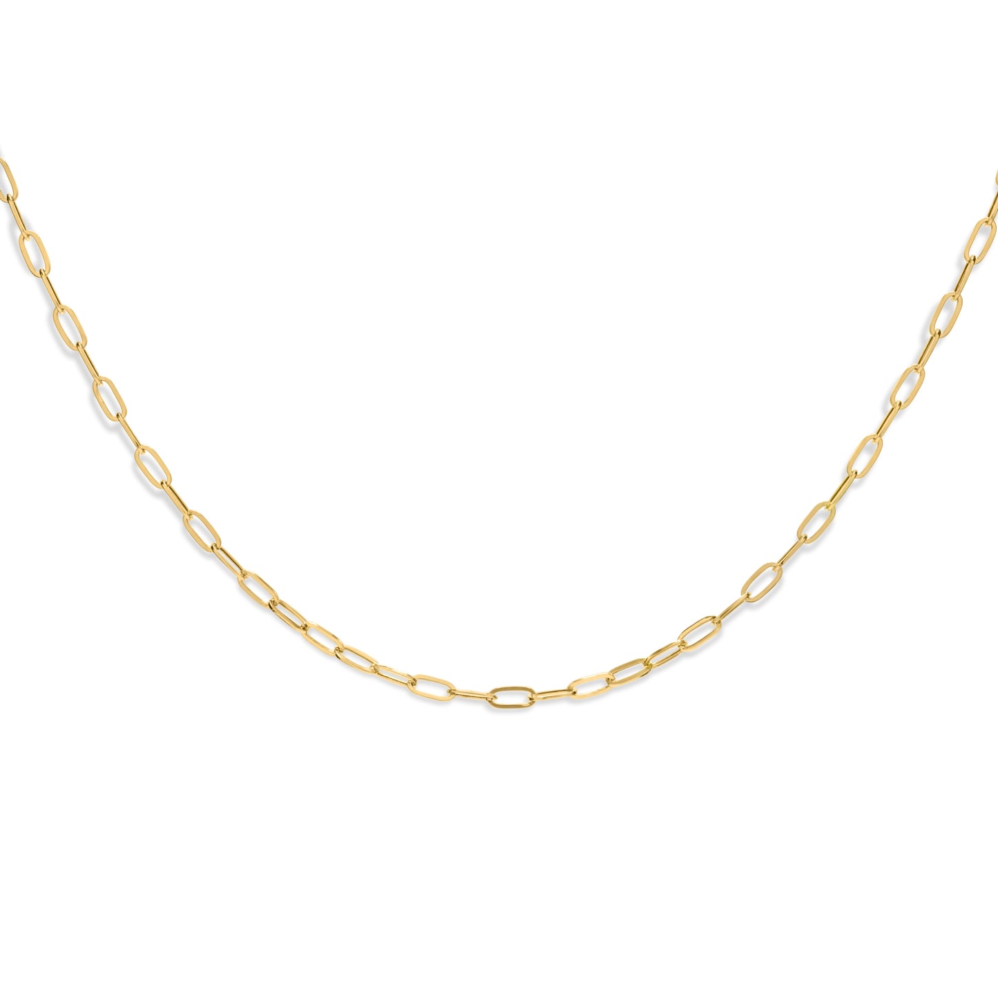 14K Hollow Yellow Gold Paperclip Chain 3mm