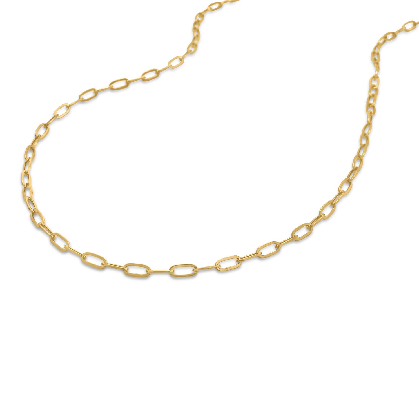 14K Solid Gold Hollow Paperclip Chain 3mm