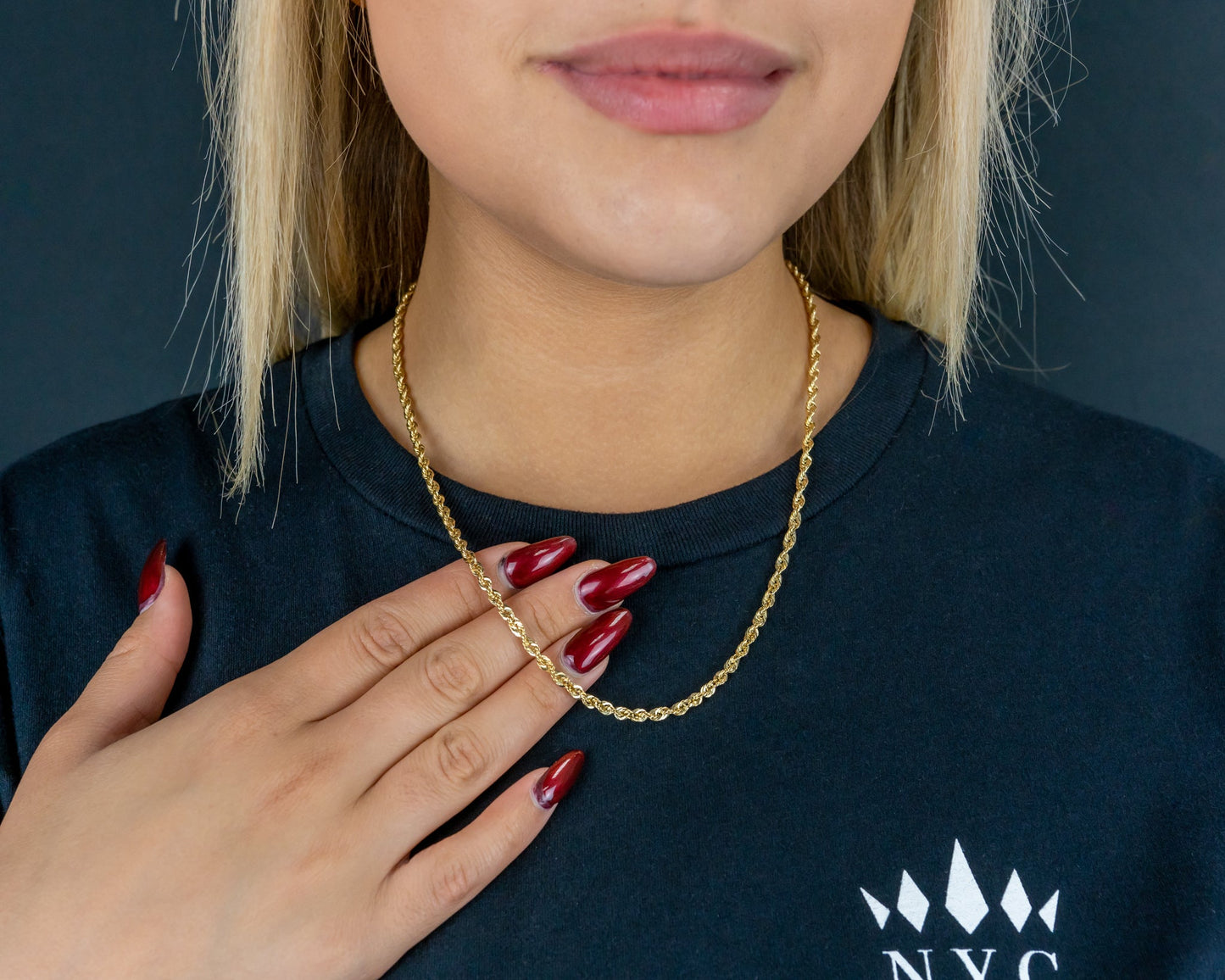 10K/14k Solid Gold Rope Chain 3mm-7mm