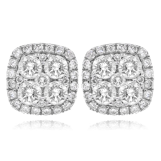 18k White Gold Diamond Cluster Earrings 1.15ctw