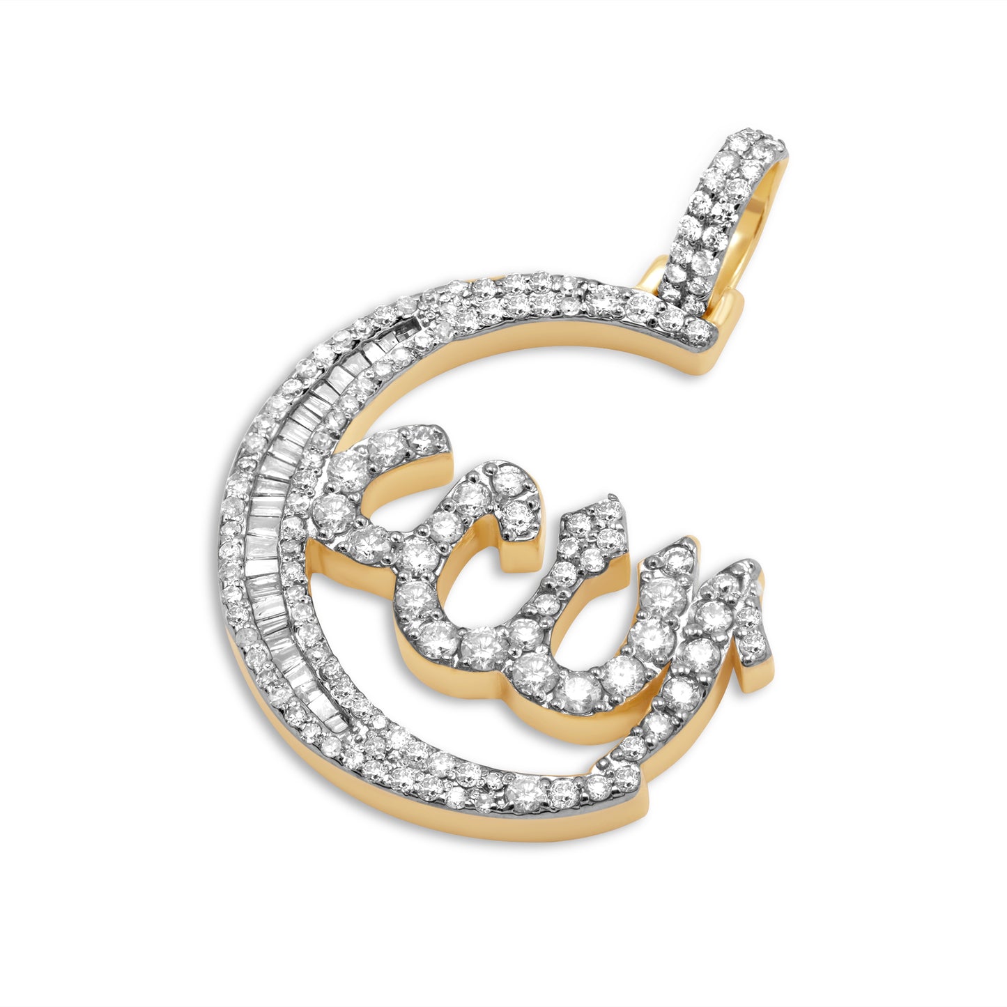 14k Yellow Gold Allah Baguette Pendant 1.47ctw