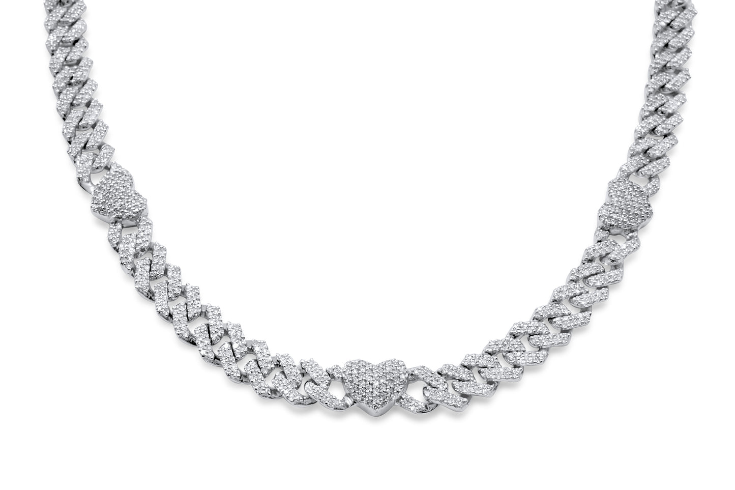 10K Diamond White Gold Heart Cuban Chain 7mm 4.23 ctw