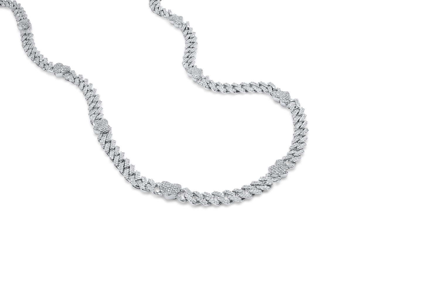 10K Diamond Chain, White Gold Heart Miami Cuban Link 7mm 4.23 ctw