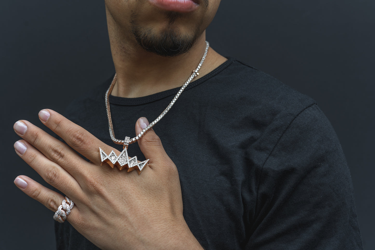 14k Solid Gold Baguette Diamond Crown Pendant 7.20ctw