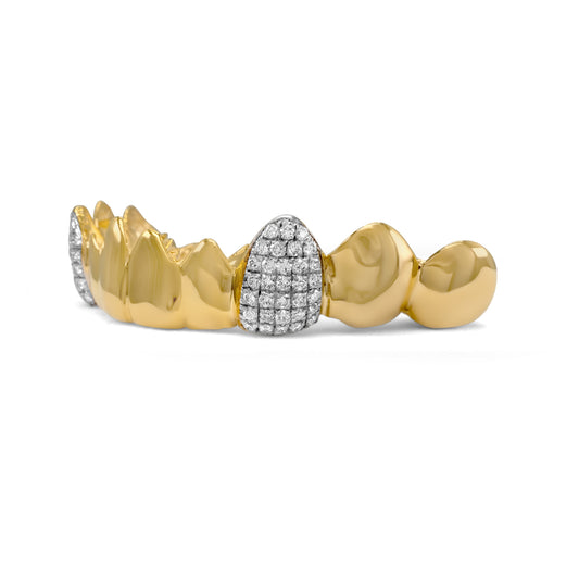 14K Yellow Gold Double Pave Tooth (Bottom) Grillz
