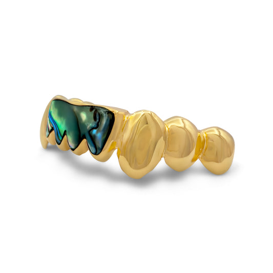 14K Yellow Gold Opal Front Teeth (Bottom) Grillz