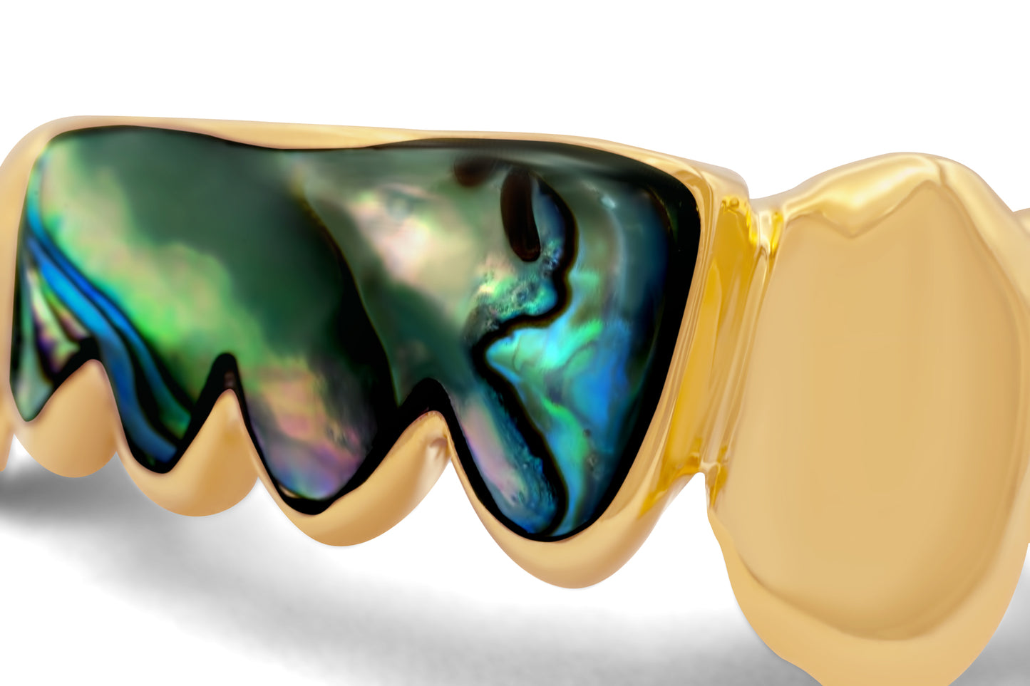 14K Yellow Gold Opal Front Teeth (Bottom) Grillz