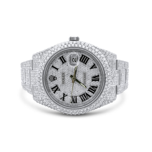 Stainless Steel Rolex Date-Just II 41mm Oyster Band White Gold Roman Numeral Dial 32.4 ctw