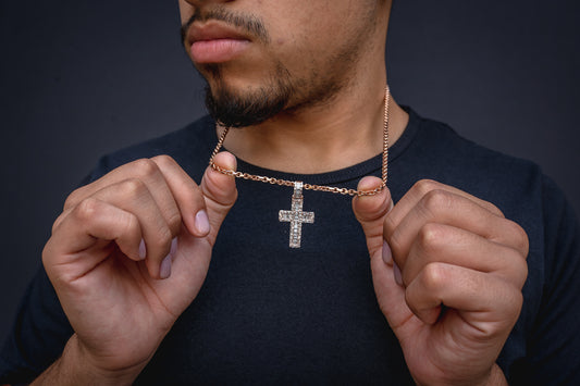 14K Rose Gold Baguette Cross Diamond Pendant 1.30 CTW