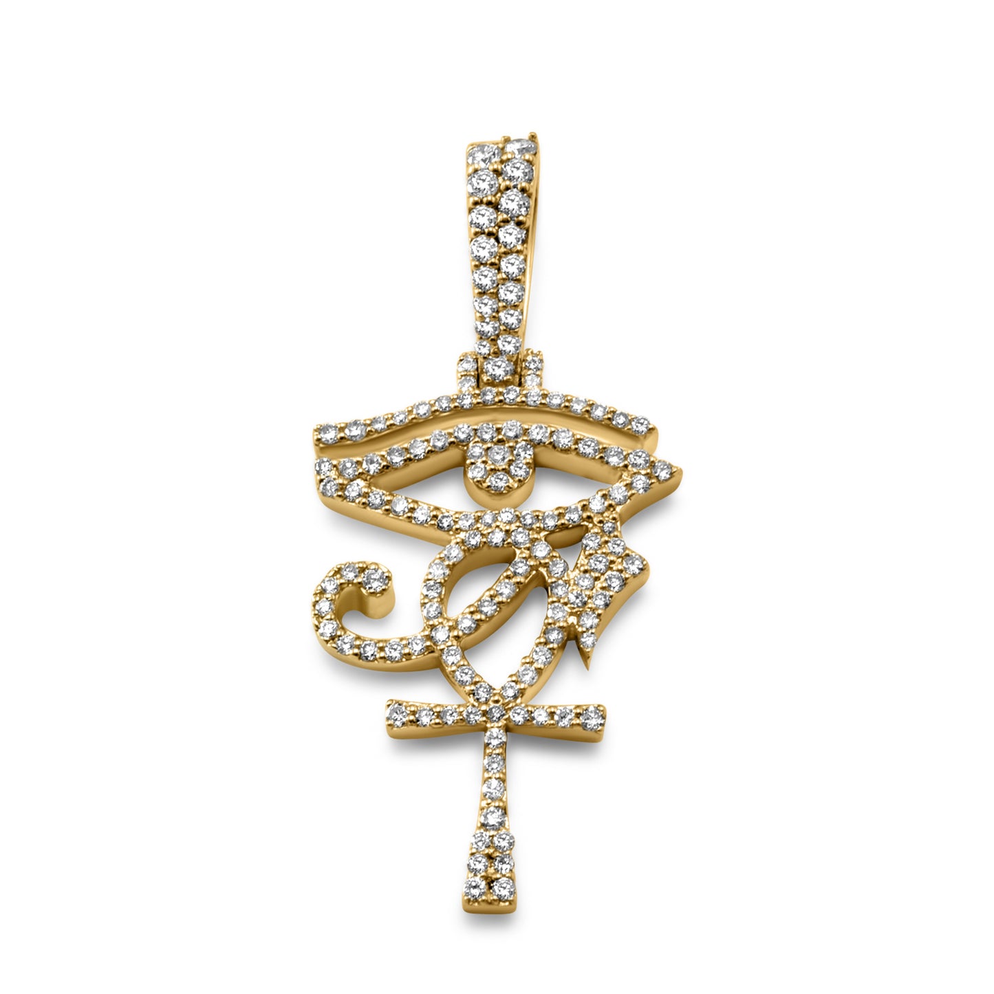 14k Yellow Gold Eye of Horus Ankh Diamond Pendant 0.64 ctw