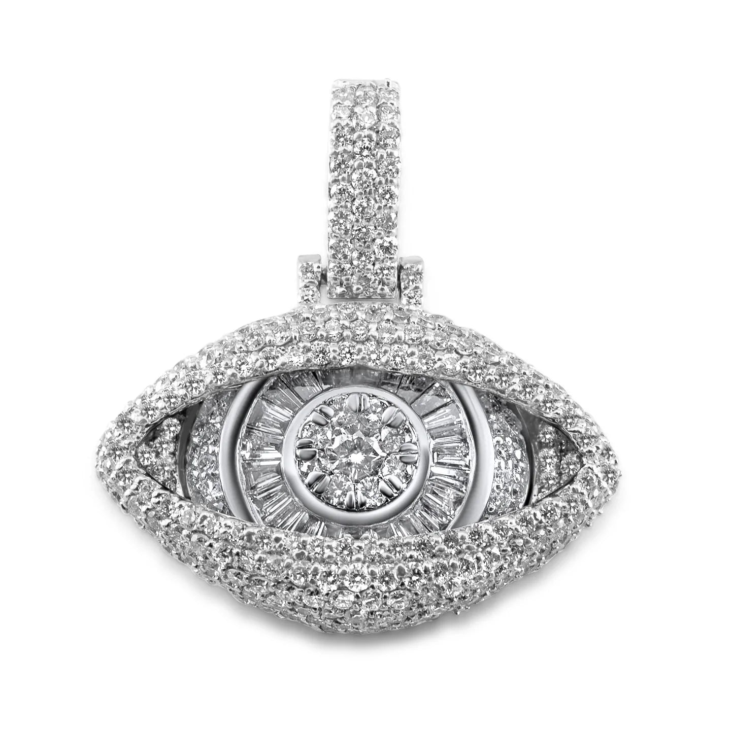 14K White Gold Baguette Eye Pendant 1.39 ctw