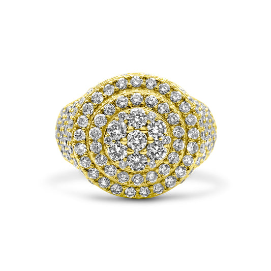 14k Solid Gold Round Signet Diamond Ring 3.31 ctw