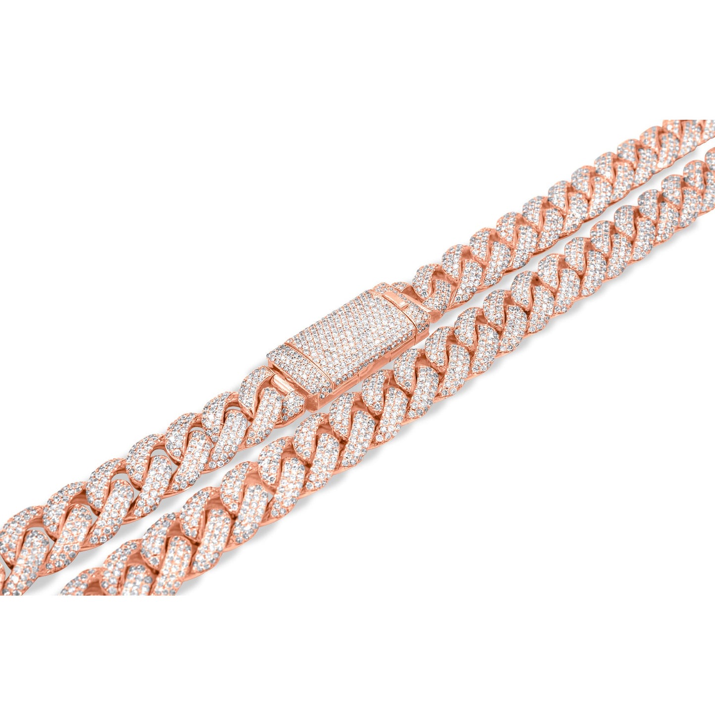 14k Rose Gold Diamond Chain, Pave Miami Cuban Link 32.00 ctw