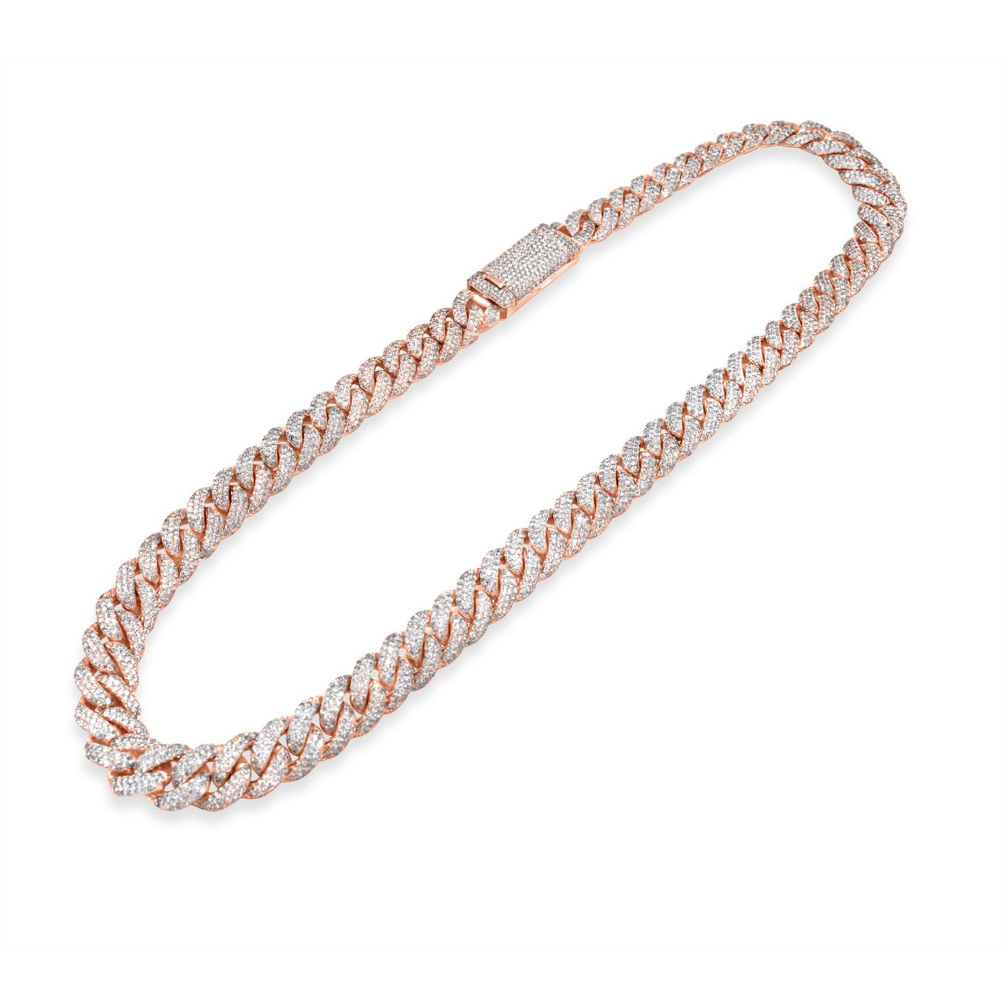 14k Rose Gold Diamond Chain, Pave Miami Cuban Link 32.00 ctw