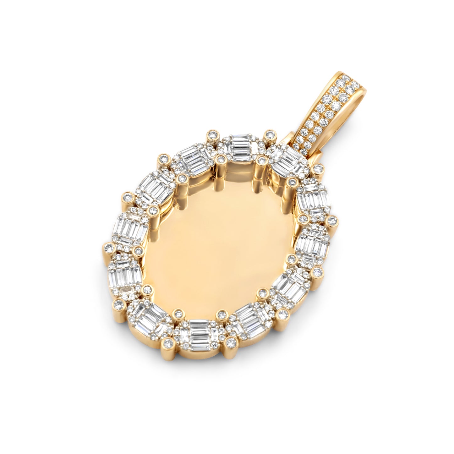 14k Yellow Gold Oval Custom Diamond Baguette Picture Pendant 3.50ctw