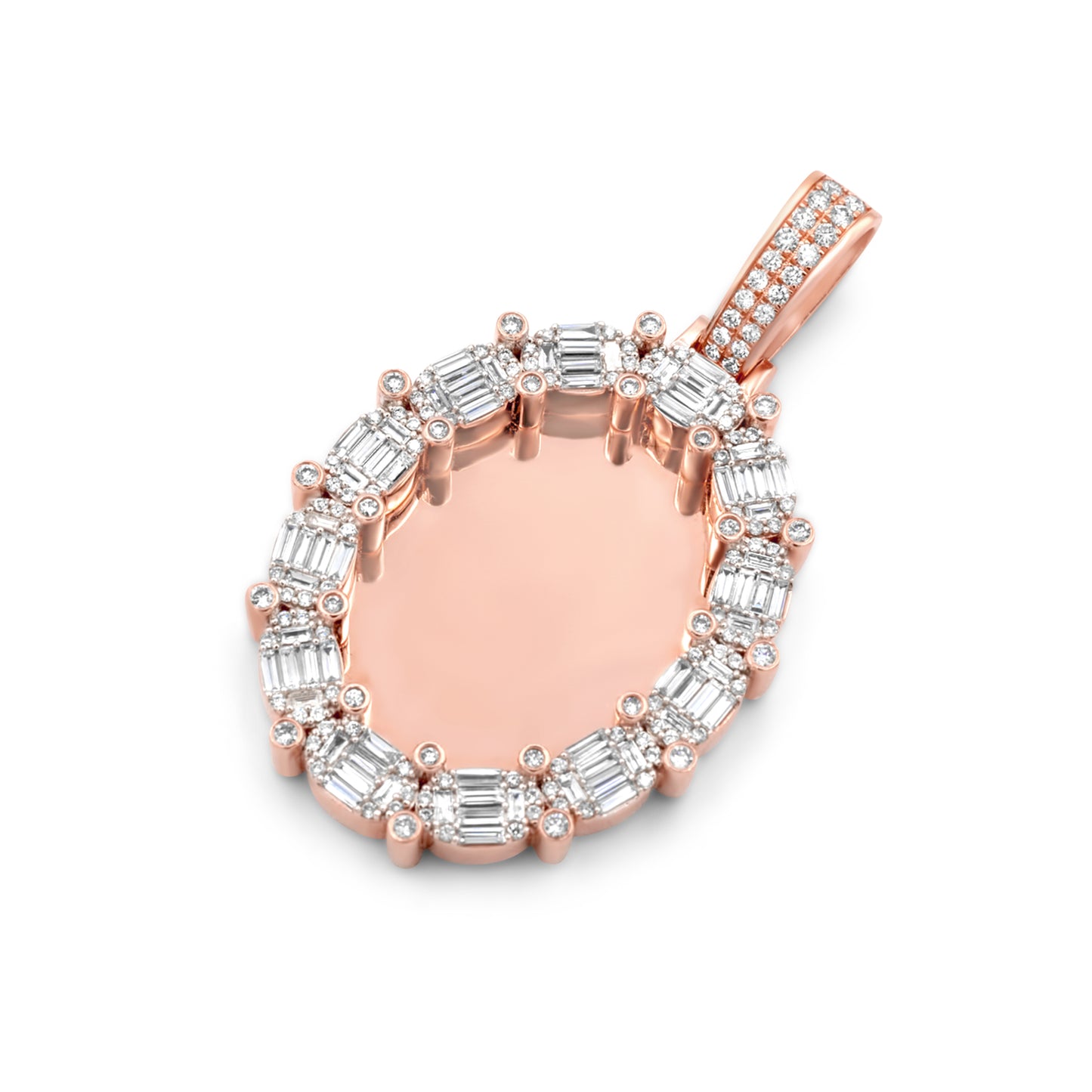 14k Rose Gold Oval Custom Diamond Baguette Picture Pendant 3.50ctw